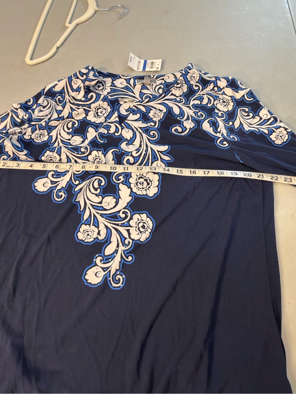 JM Navy Blue Floral Scroll Tunic blouse Top XL NWT - Picture 2 of 9